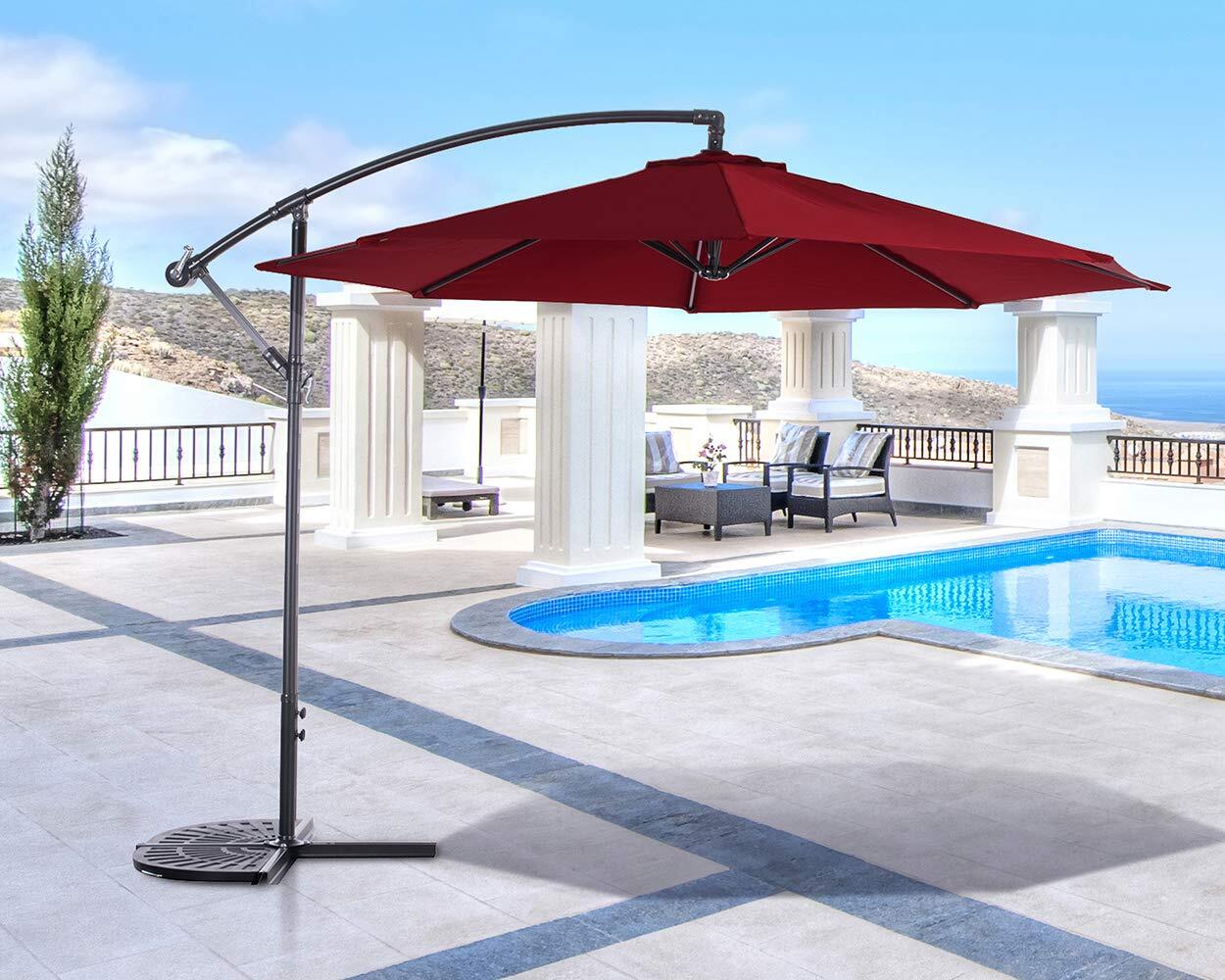 3m Steel Round Cantilever Outdoor Umbrella (Maroon) - Image 5