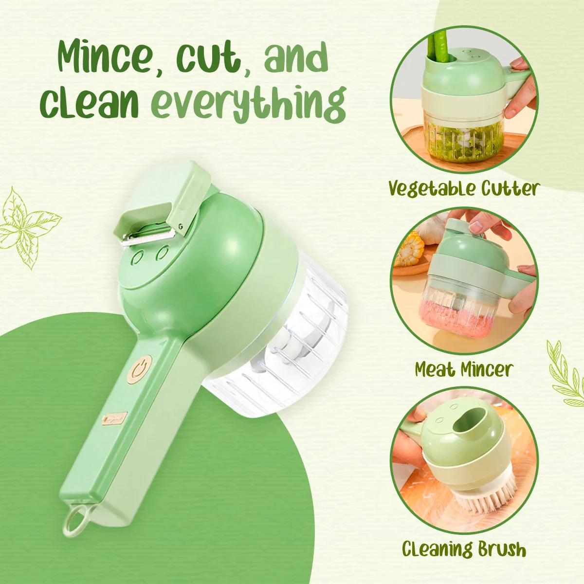 4 in 1 Portable Handheld Electric Vegetable Cutter Set Kitchen Slicer Chopper Food Grinder Processor - Image 9