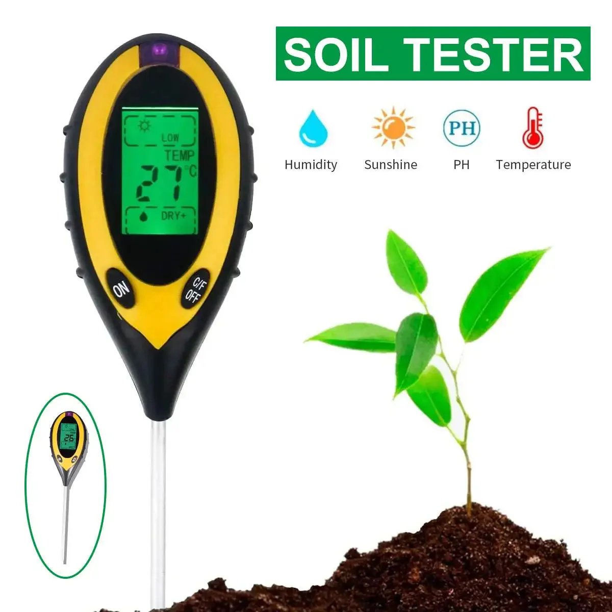 4 in 1 Soil PH Tester Moisture Sunlight Light Test Meter for Garden Plant Lawn - Image 5