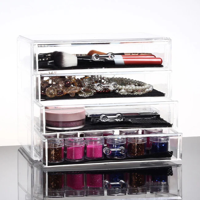 4 Large Drawers Crystal Clear Acrylic Cosmetic Makeup Display Organizer Storage Case - Image 10