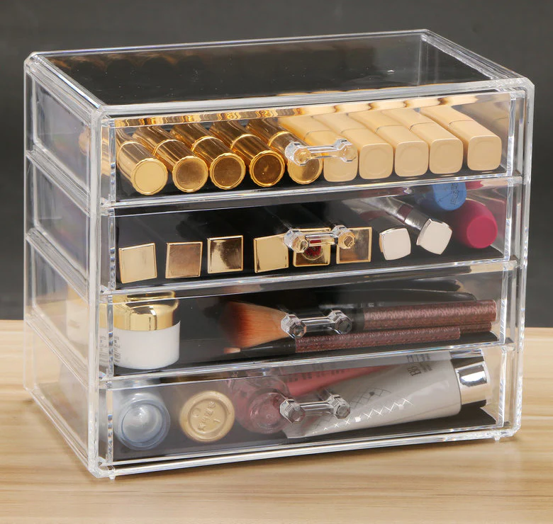 4 Large Drawers Crystal Clear Acrylic Cosmetic Makeup Display Organizer Storage Case - Image 3
