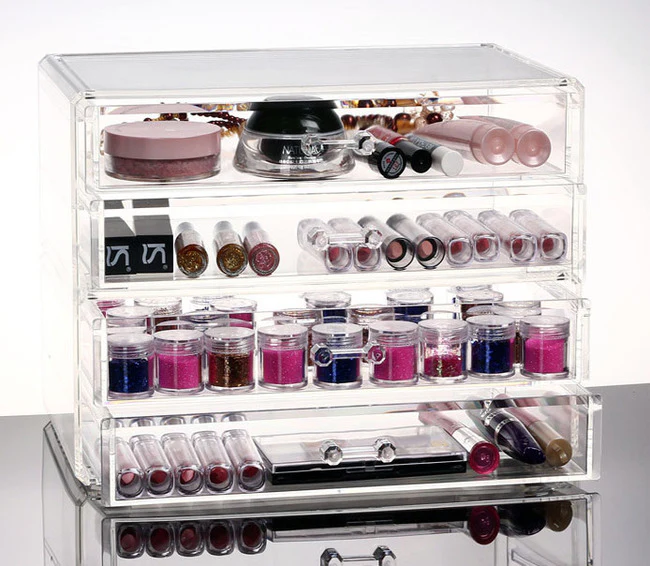 4 Large Drawers Crystal Clear Acrylic Cosmetic Makeup Display Organizer Storage Case - Image 6