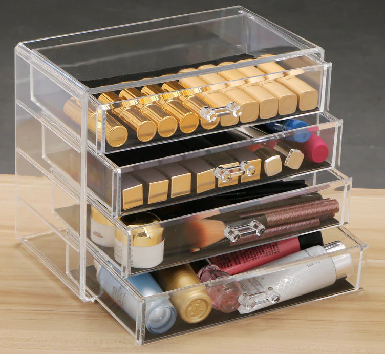 4 Large Drawers Crystal Clear Acrylic Cosmetic Makeup Display Organizer Storage Case - Image 7