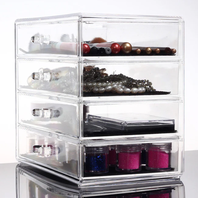 4 Large Drawers Crystal Clear Acrylic Cosmetic Makeup Display Organizer Storage Case - Image 8