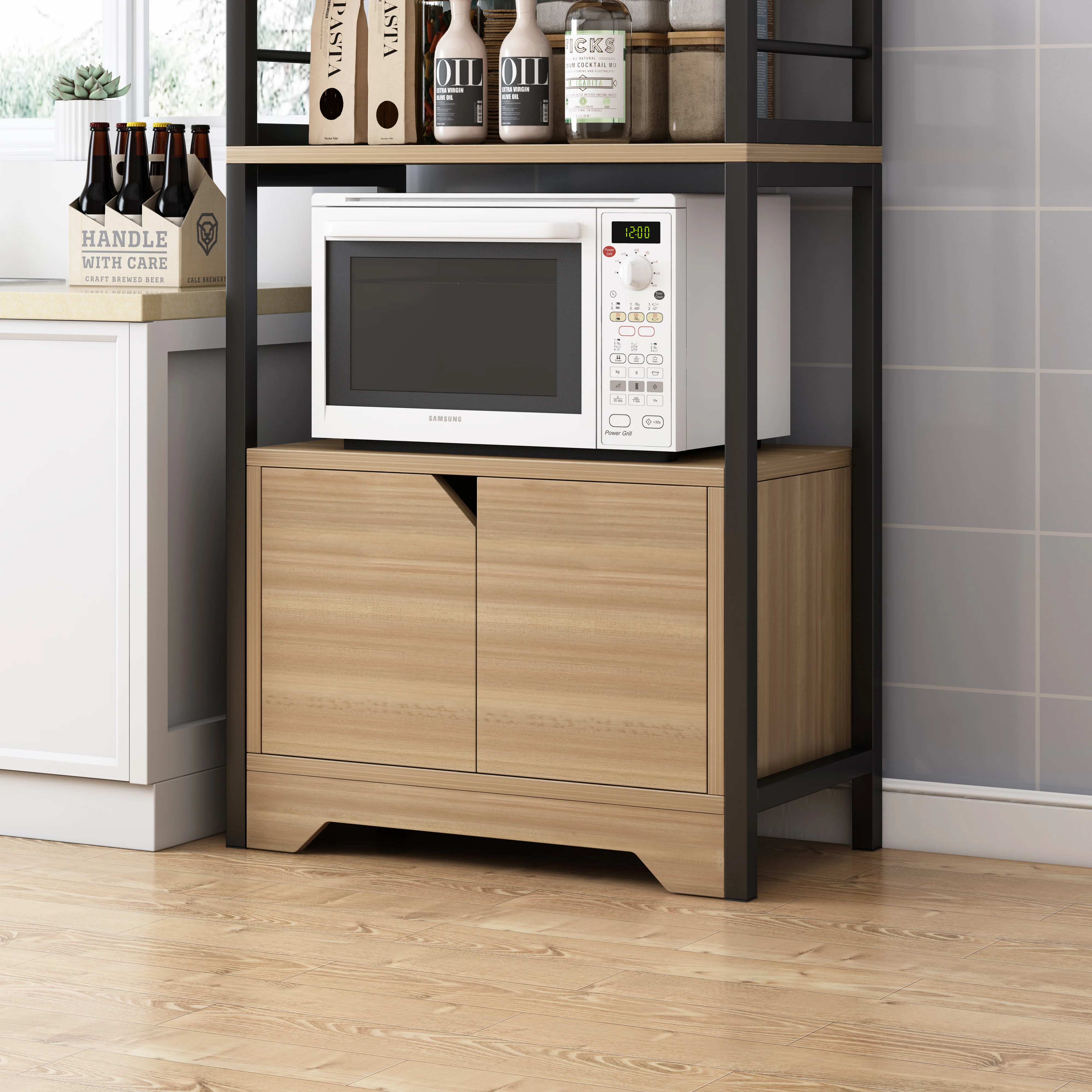 4-Level Arena Organizer Kitchen Storage Cabinet Shelf (Oak & Black) - Image 6