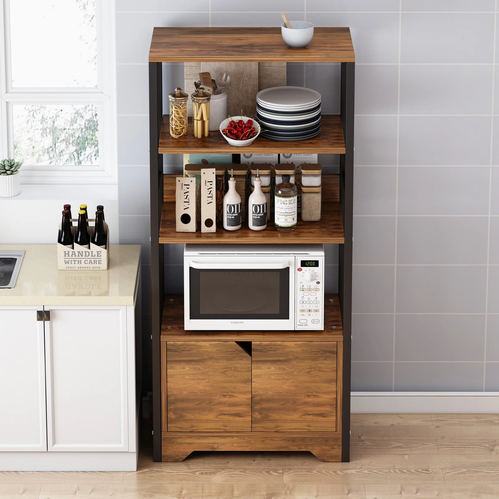 4-Level Arena Organizer Kitchen Storage Cabinet Shelf (Rustic Wood) - Image 3