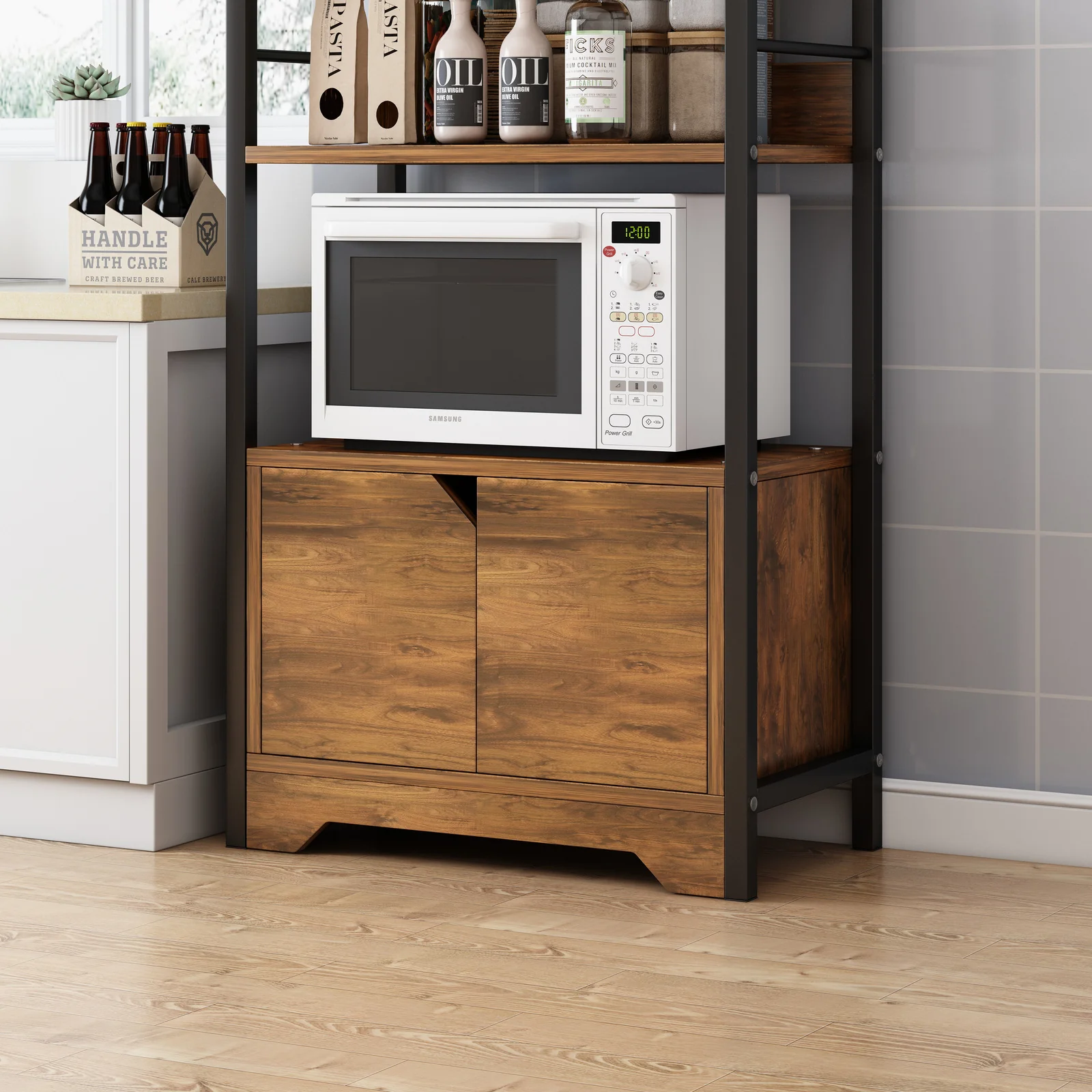 4-Level Arena Organizer Kitchen Storage Cabinet Shelf (Rustic Wood) - Image 5