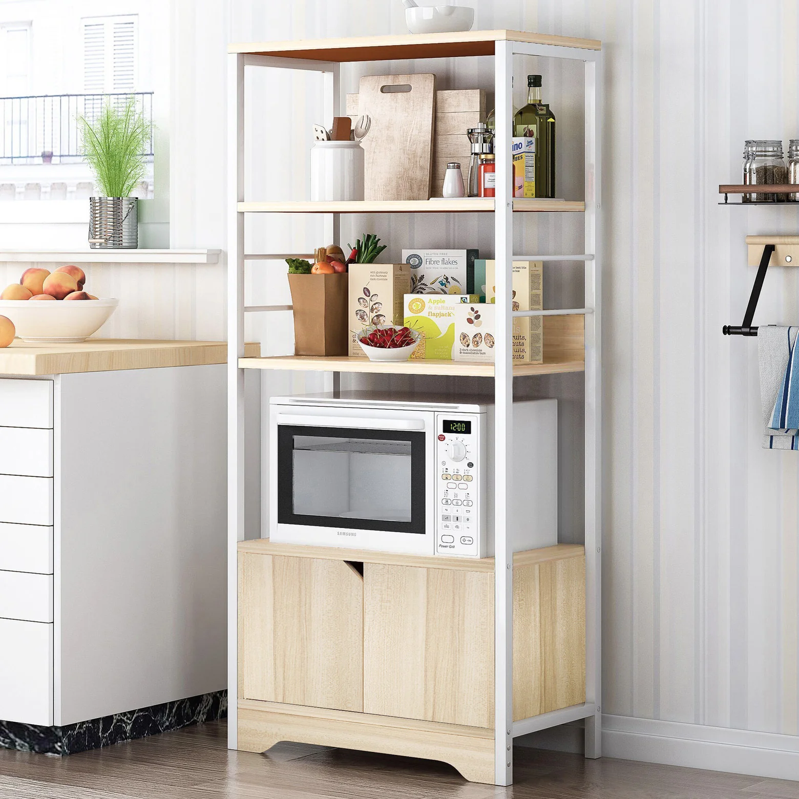 4-Level Arena Organizer Kitchen Storage Cabinet Shelf (White Oak) - Image 9