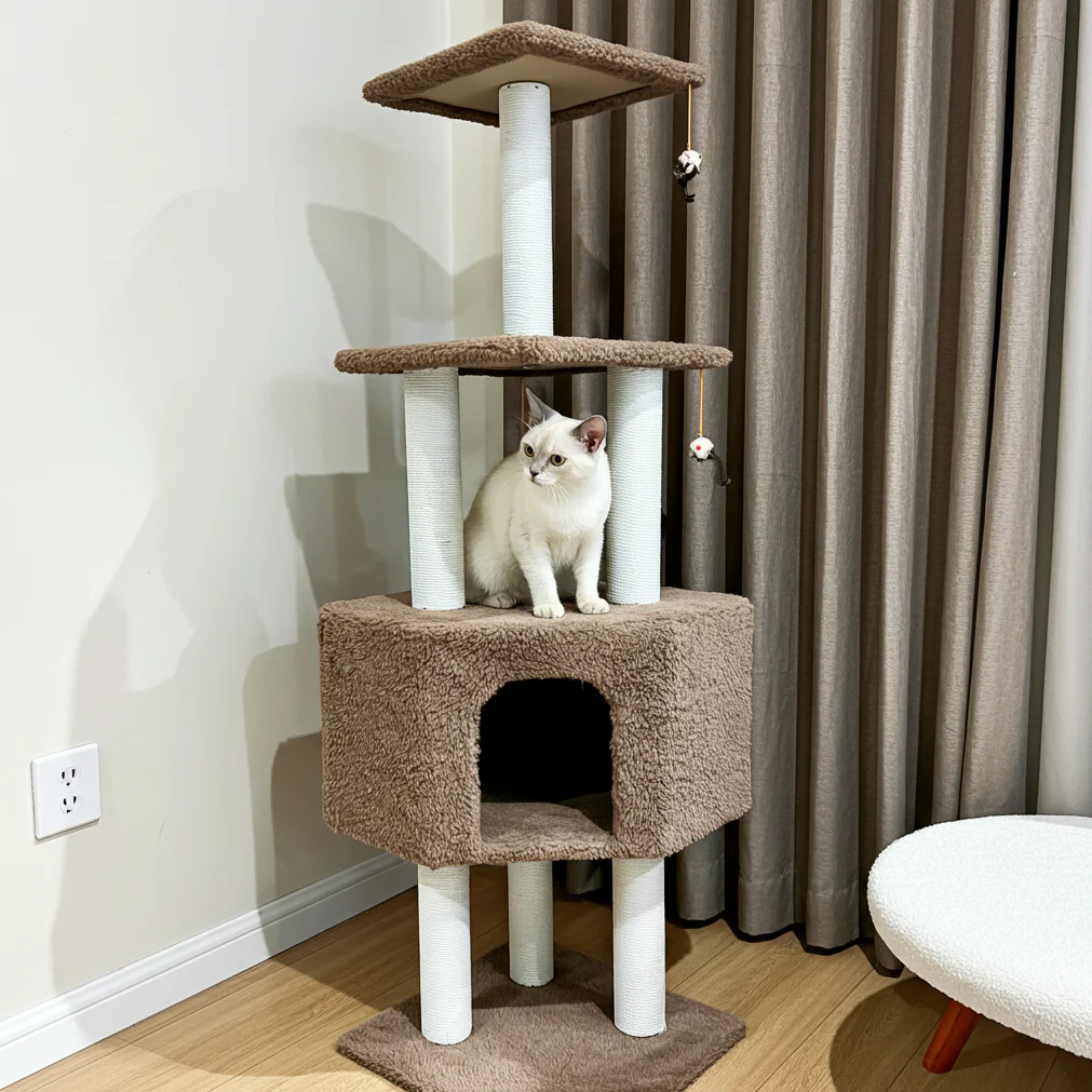 4-Level Large Cat Scratching Post Pole Tower (Tan) - Image 11