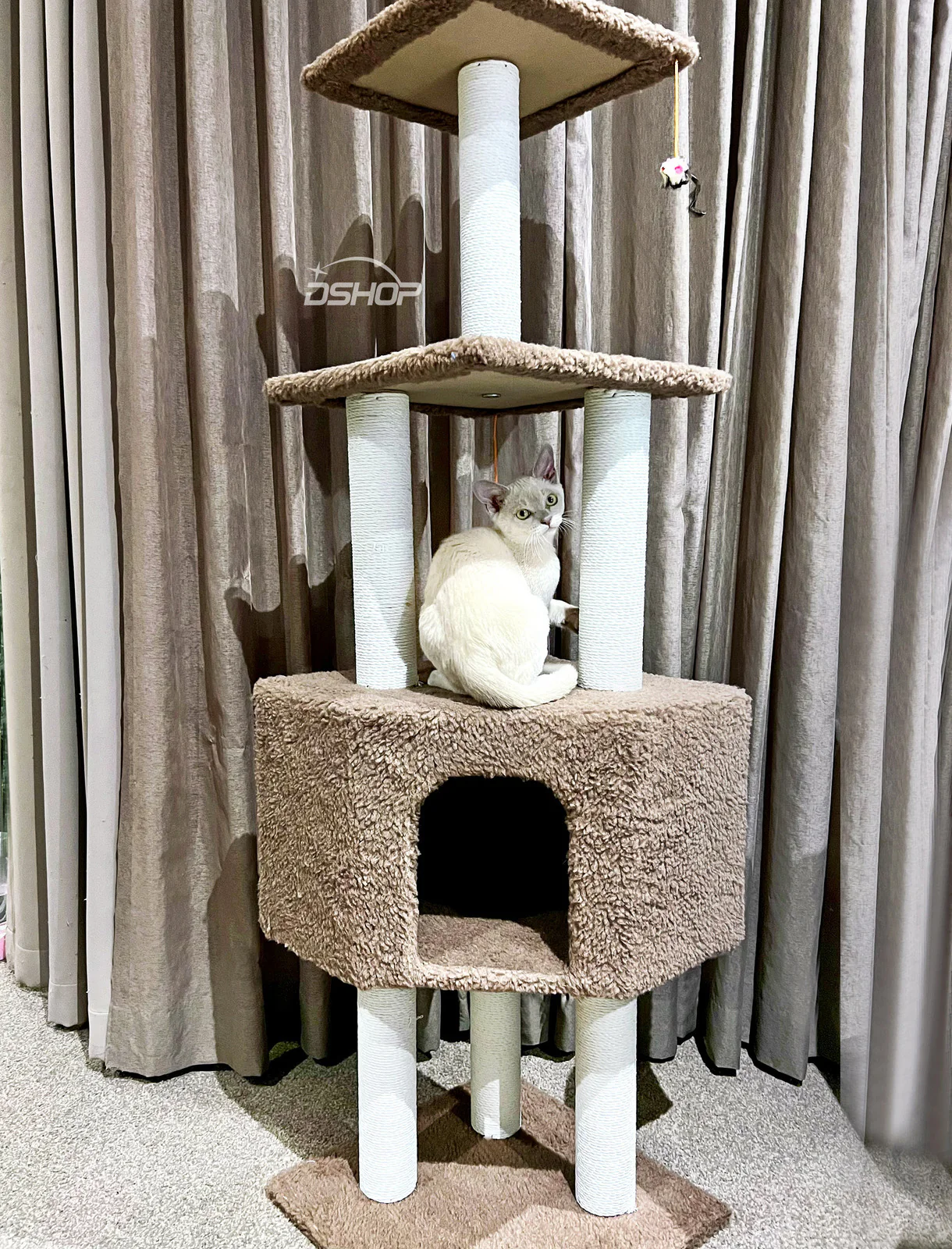 4-Level Large Cat Scratching Post Pole Tower (Tan) - Image 12