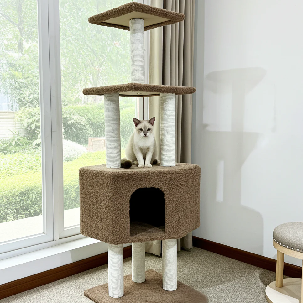 4-Level Large Cat Scratching Post Pole Tower (Tan) - Image 3