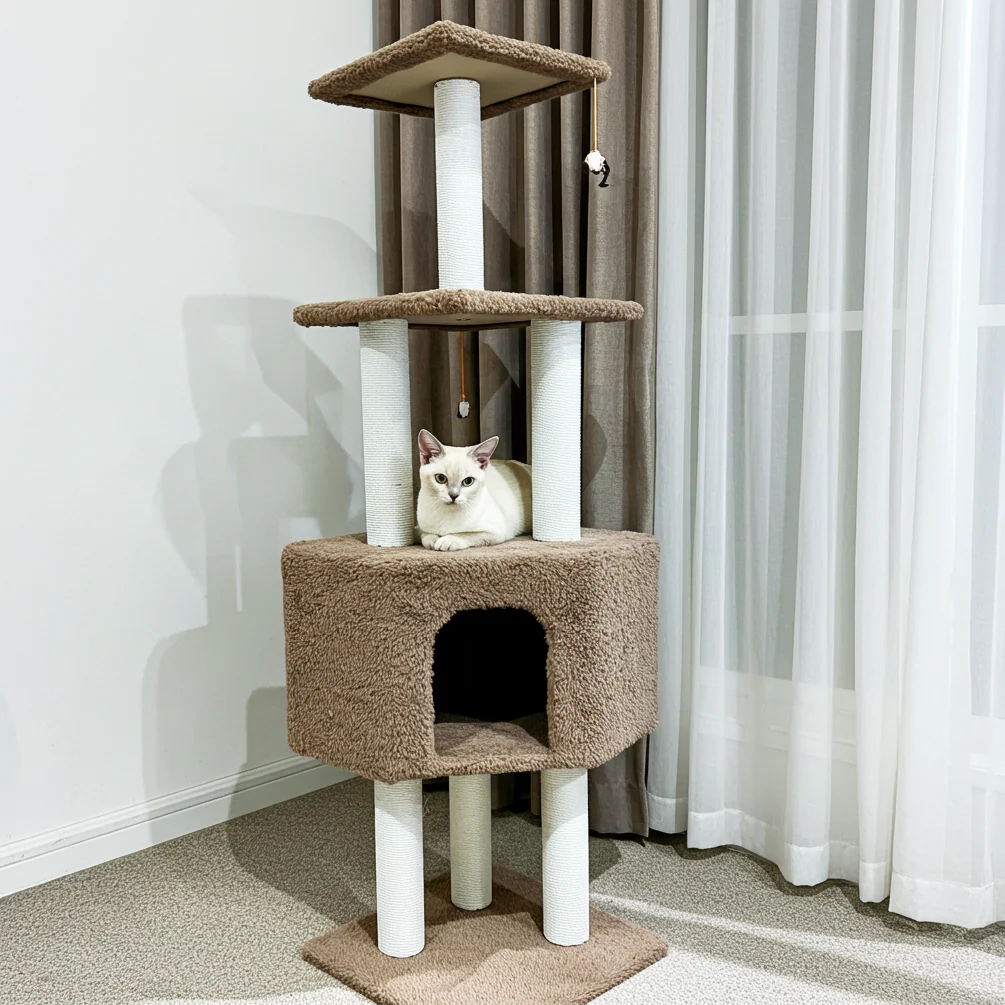 4-Level Large Cat Scratching Post Pole Tower (Tan) - Image 4