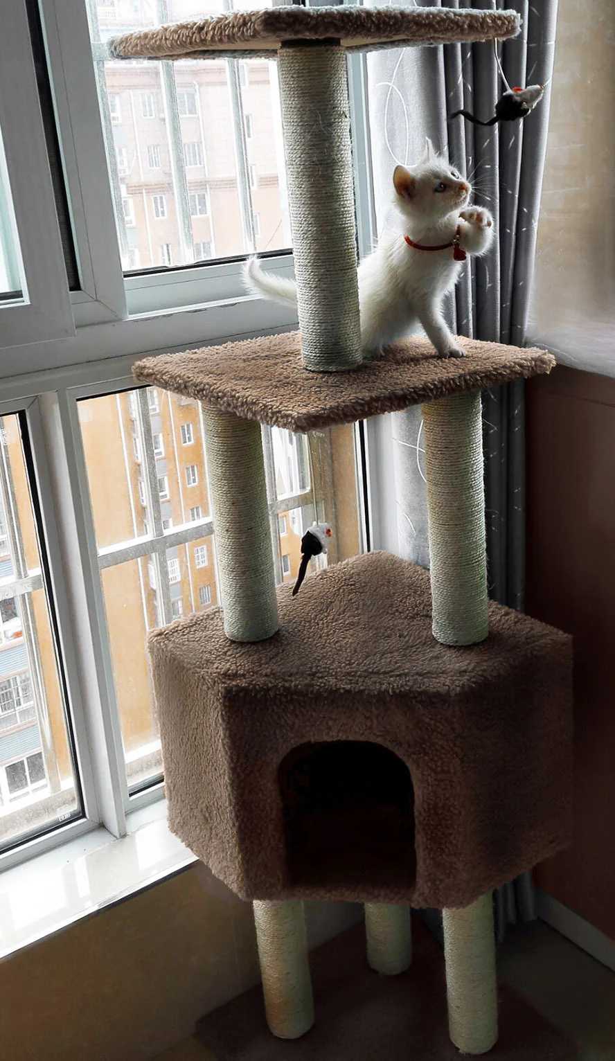 4-Level Large Cat Scratching Post Pole Tower (Tan) - Image 5