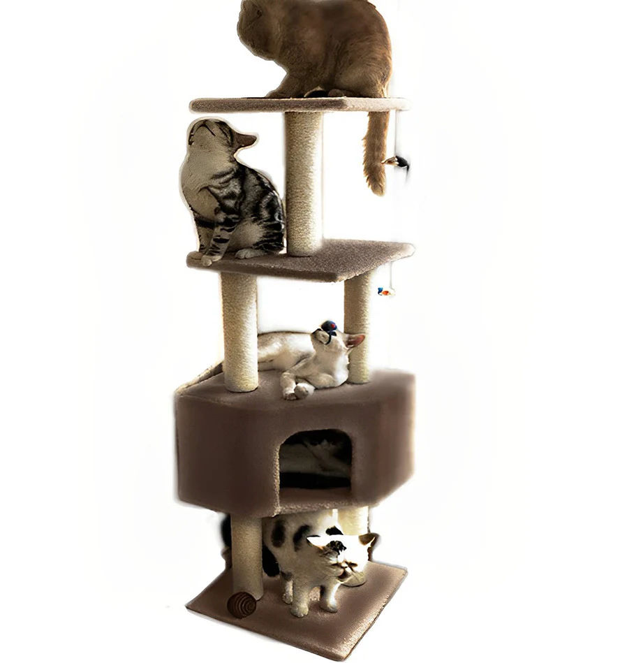 4-Level Large Cat Scratching Post Pole Tower (Tan) - Image 7