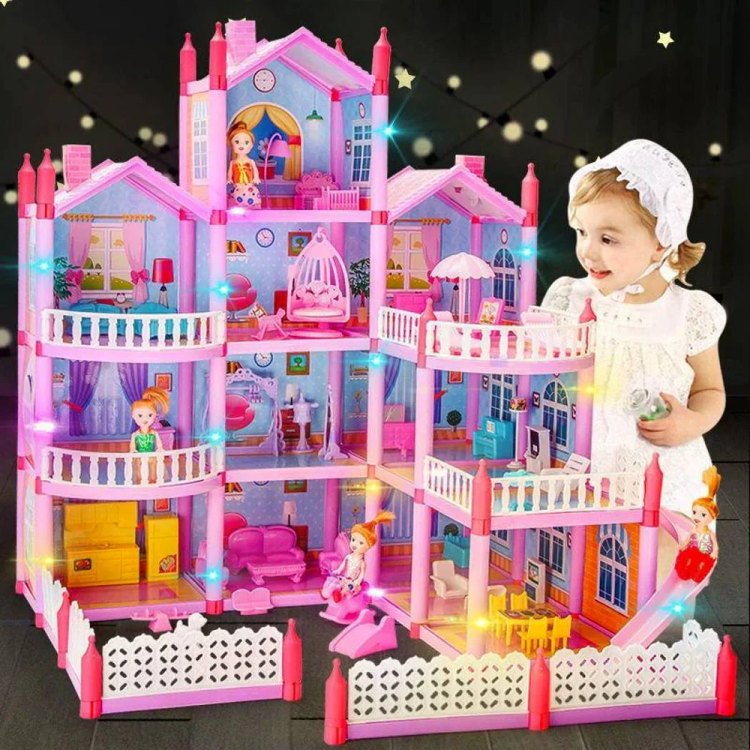 4-level Large Dreamhouse Mansion Doll House Princess Villa Toy Set with Dolls & Furniture - Image 2