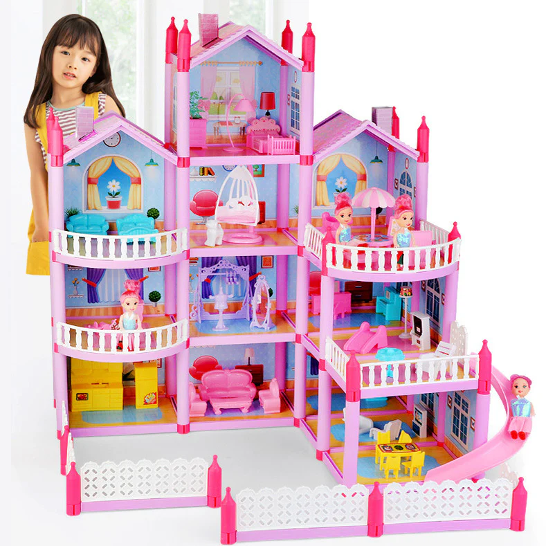 4-level Large Dreamhouse Mansion Doll House Princess Villa Toy Set with Dolls & Furniture - Image 3