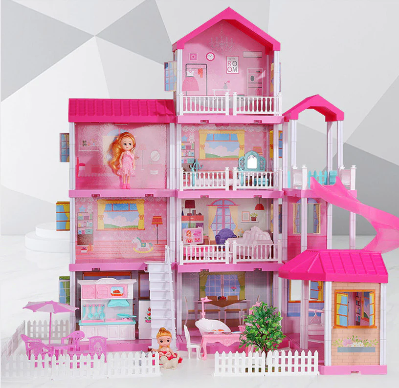 4-level Large Mansion Dreamhouse Castle Doll House Palace Toy Set with Dolls & Furniture - Image 2