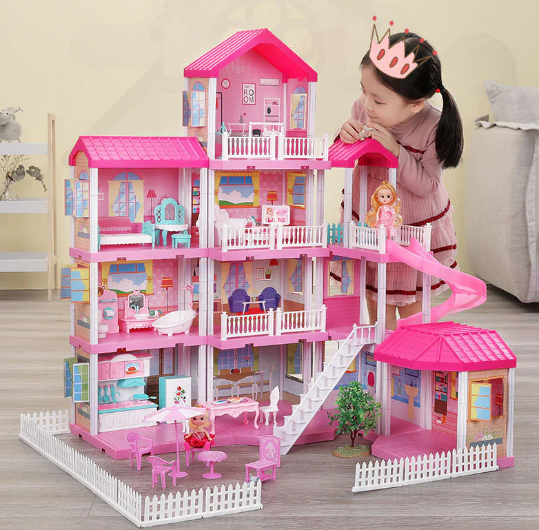 4-level Large Mansion Dreamhouse Castle Doll House Palace Toy Set with Dolls & Furniture - Image 3