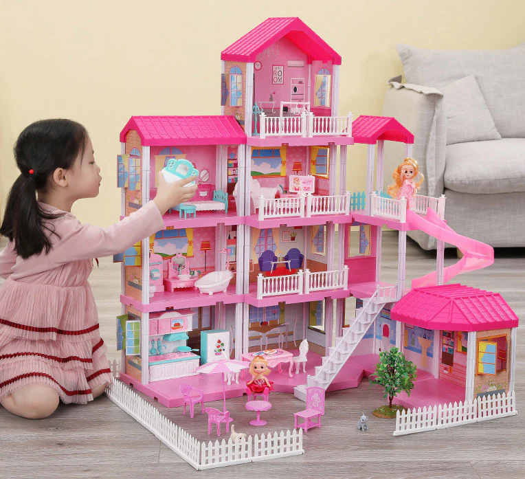 4-level Large Mansion Dreamhouse Castle Doll House Palace Toy Set with Dolls & Furniture - Image 4