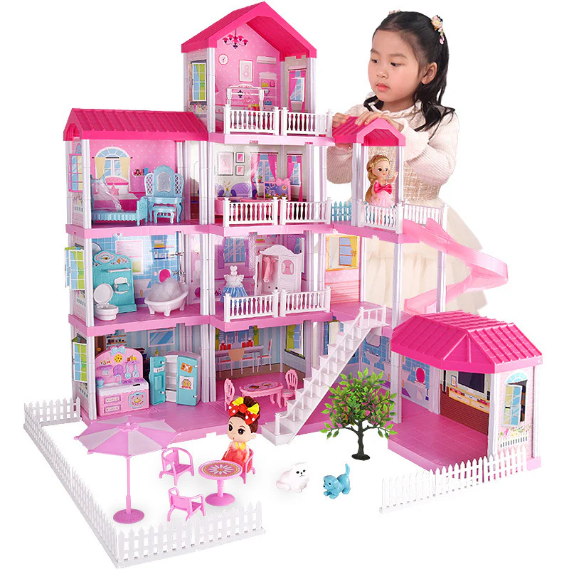 4-level Large Mansion Dreamhouse Castle Doll House Palace Toy Set with Dolls & Furniture - Image 5