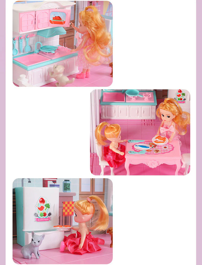 4-level Large Mansion Dreamhouse Castle Doll House Palace Toy Set with Dolls & Furniture - Image 7