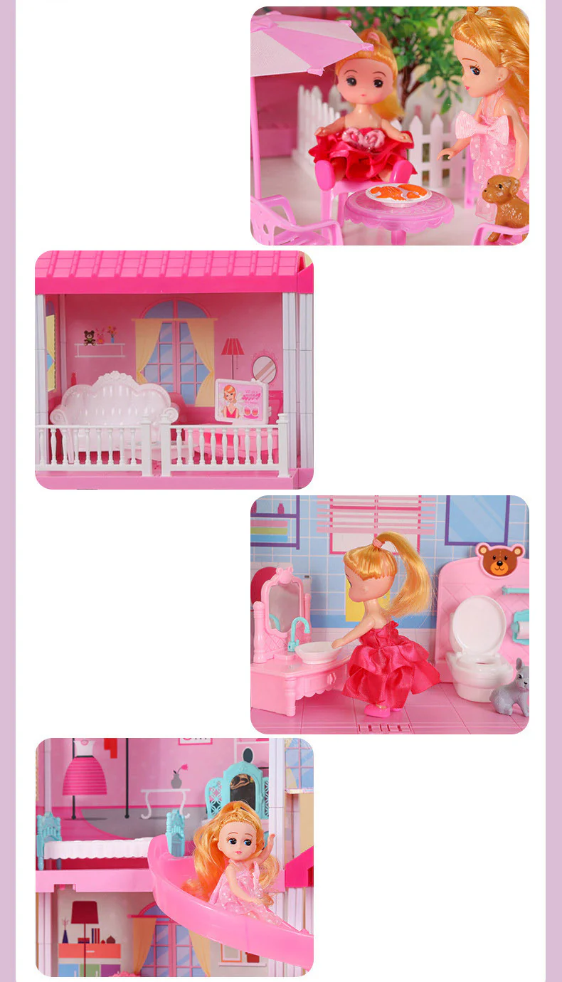 4-level Large Mansion Dreamhouse Castle Doll House Palace Toy Set with Dolls & Furniture - Image 8