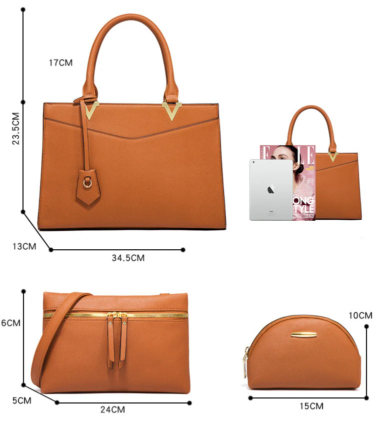 4 PCS Deluxe Faux Leather Handbag Set, Tote, Shoulder Bag, Clutch Purse Wallet & Coin Bag (Black) - Image 7
