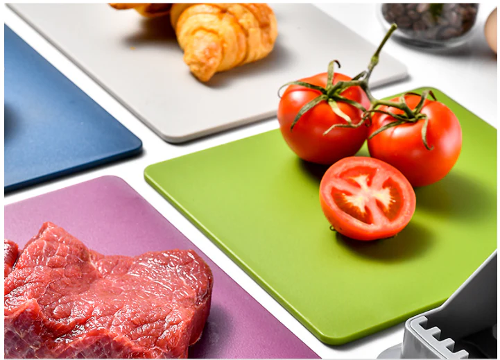 4-Piece Set Colour Coded Chopping Cutting Boards with Stand - Image 13