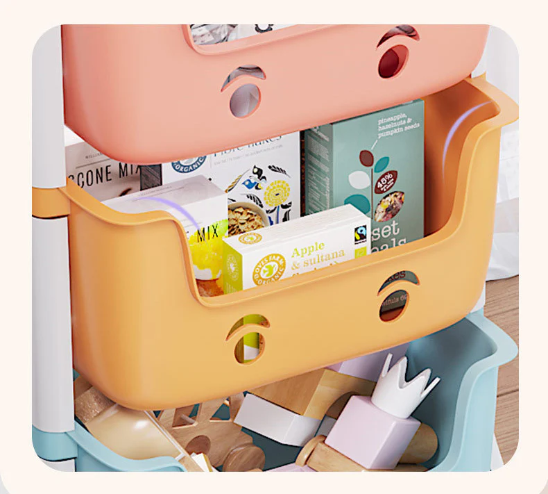 4-Tier Adorable Toy Shelf Organiser Trolley Storage Baskets with Wheels - Image 4