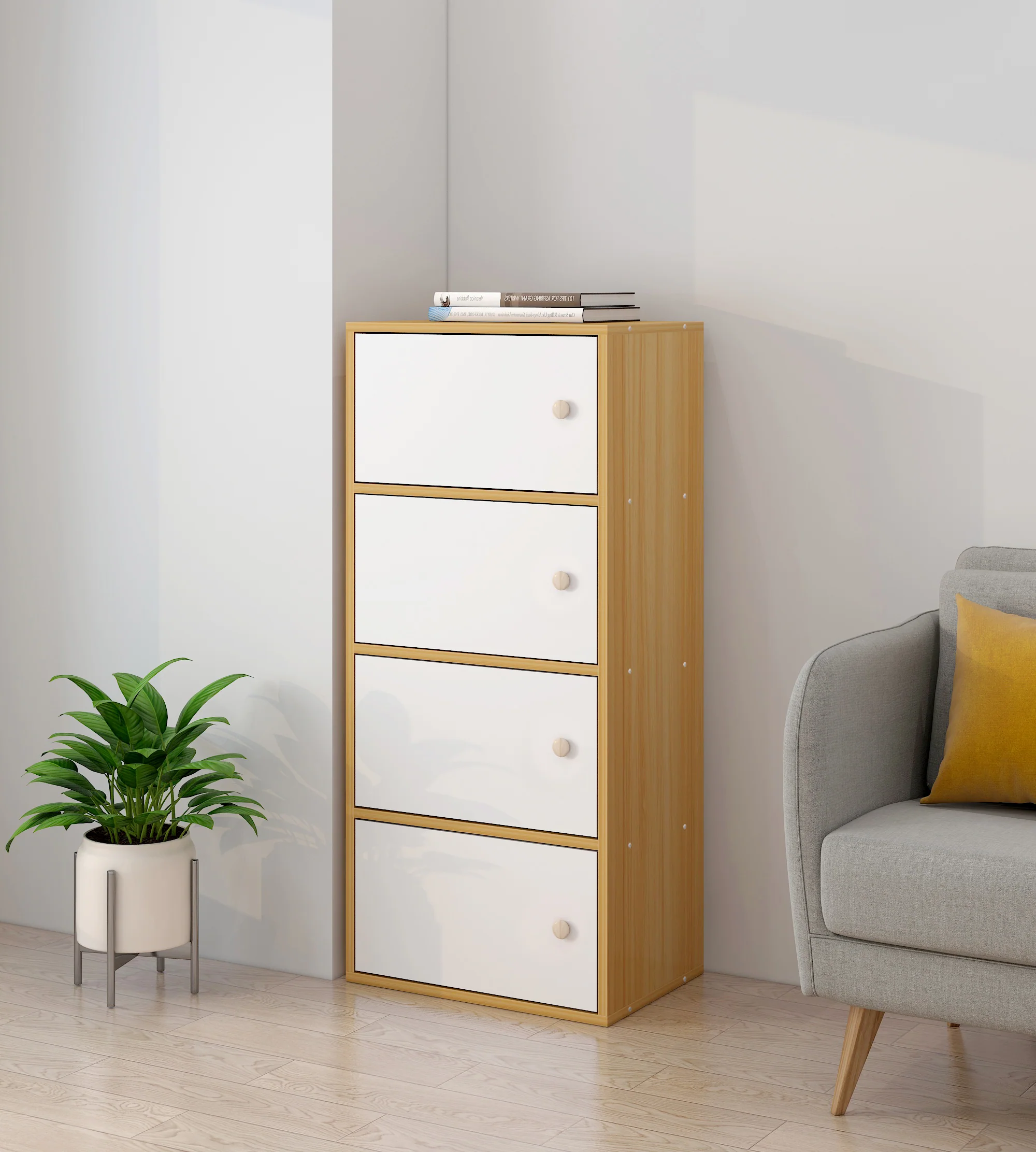 4-Tier Cascade Organizer Storage Cabinet Bookcase with Doors - Image 6