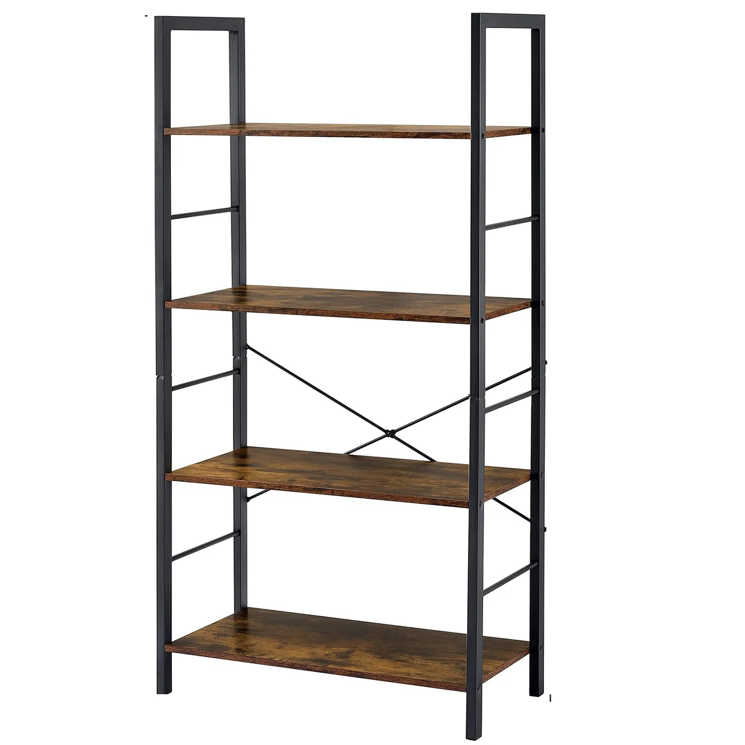 Multifunction Bookcase 4 Tier Rustic Wood & Steel Storage Shelf Organizer - Image 8