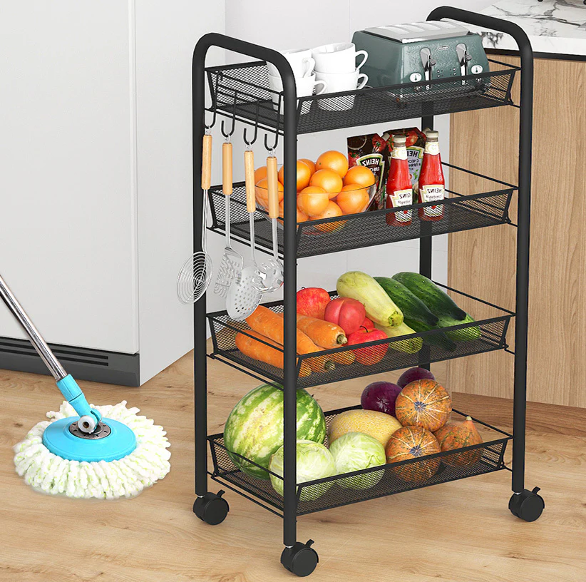 4 Tier Steel Multipurpose Storage Shelf Utility Cart Kitchen Trolley - Image 3