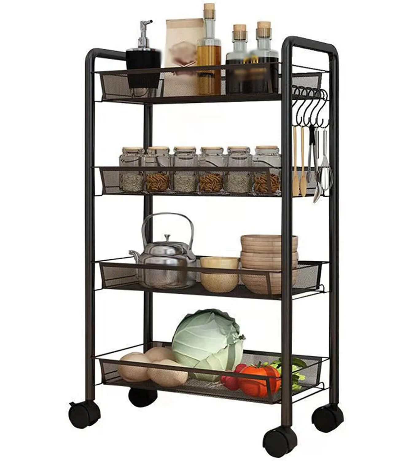 4 Tier Steel Multipurpose Storage Shelf Utility Cart Kitchen Trolley - Image 4