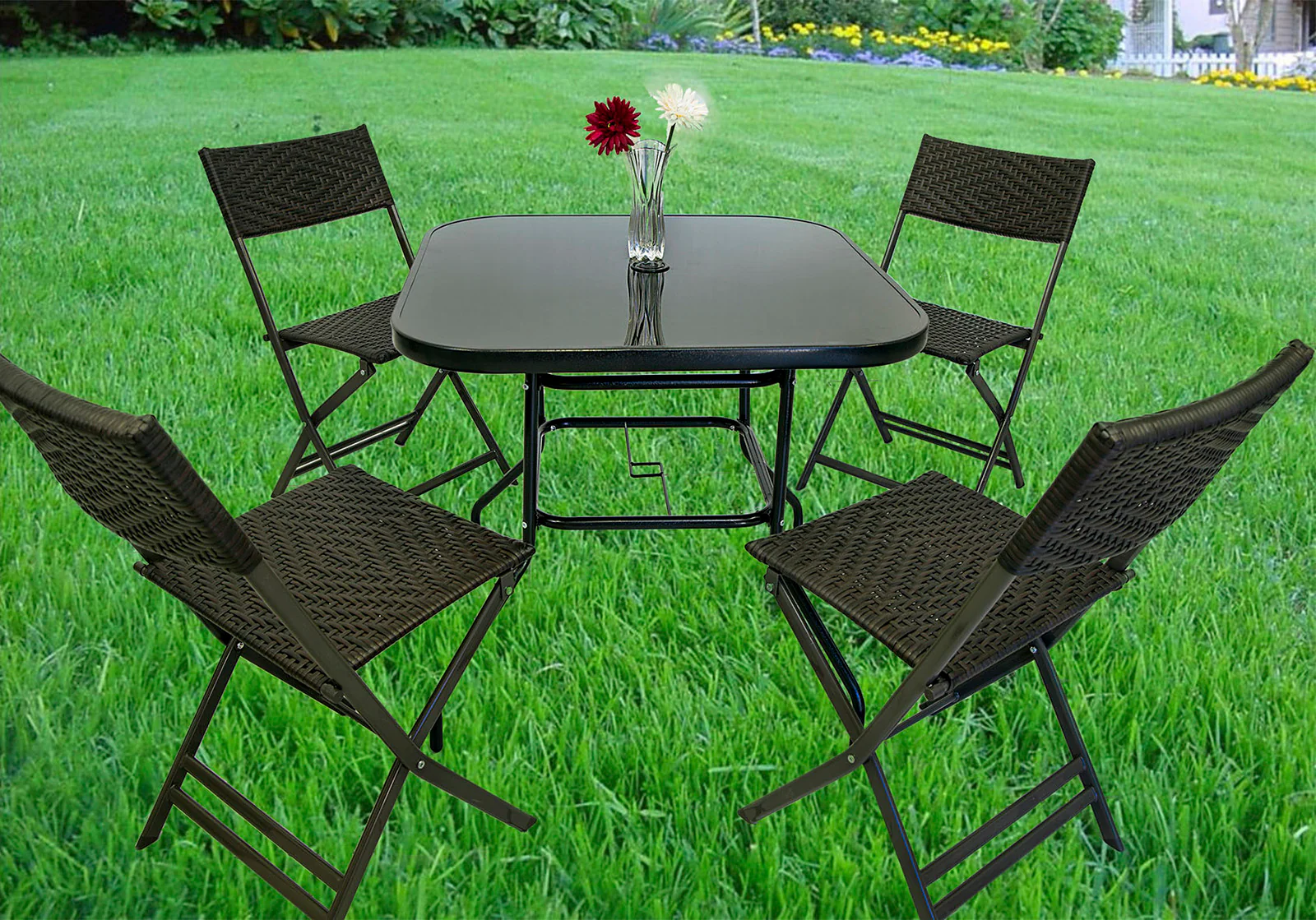 4 x Alfresco Rattan Wicker Folding Outdoor Chairs - Image 3