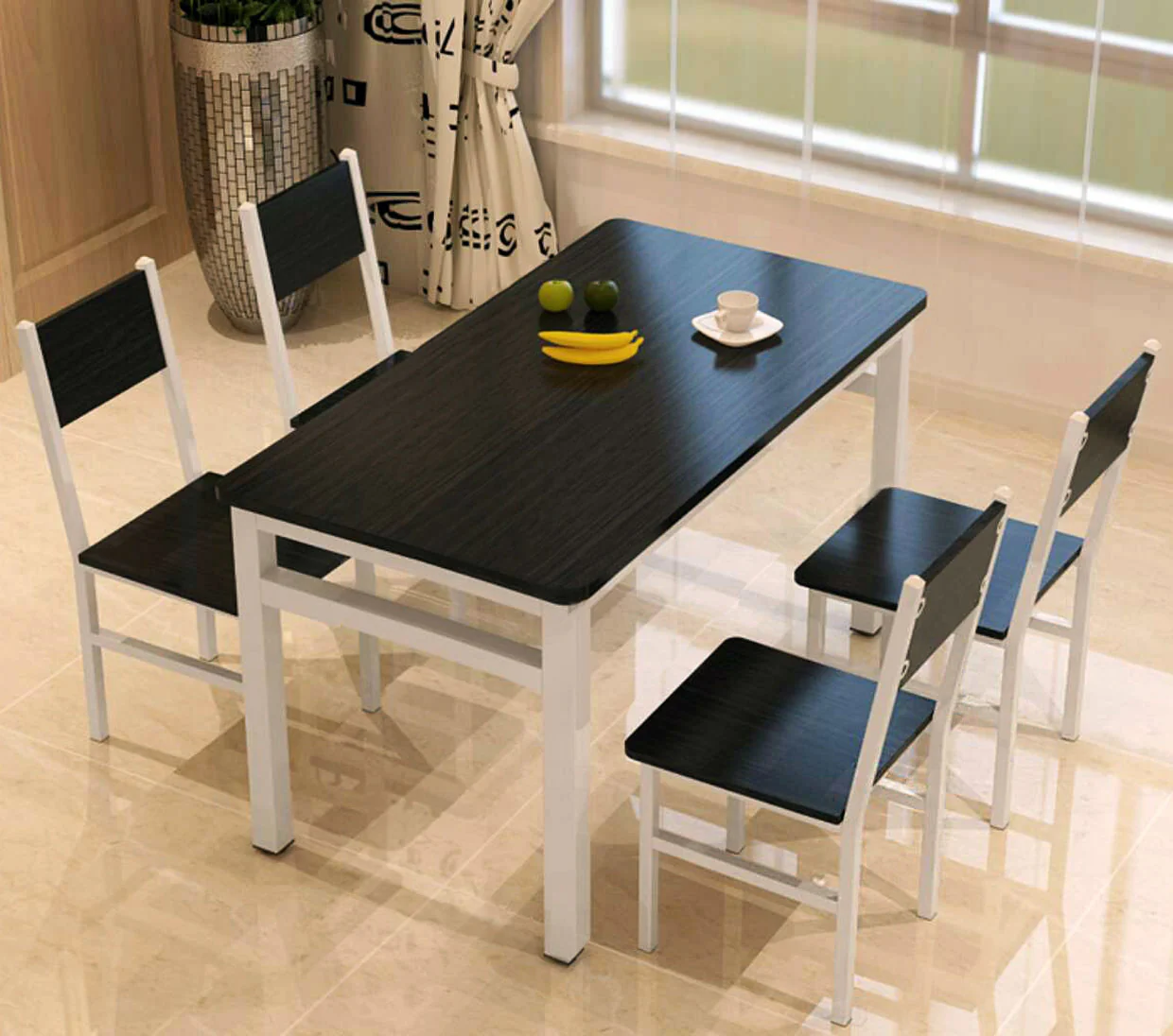 4 x Piece Set Bliss Wood & Steel Dining Chairs (Black & White) - Image 6