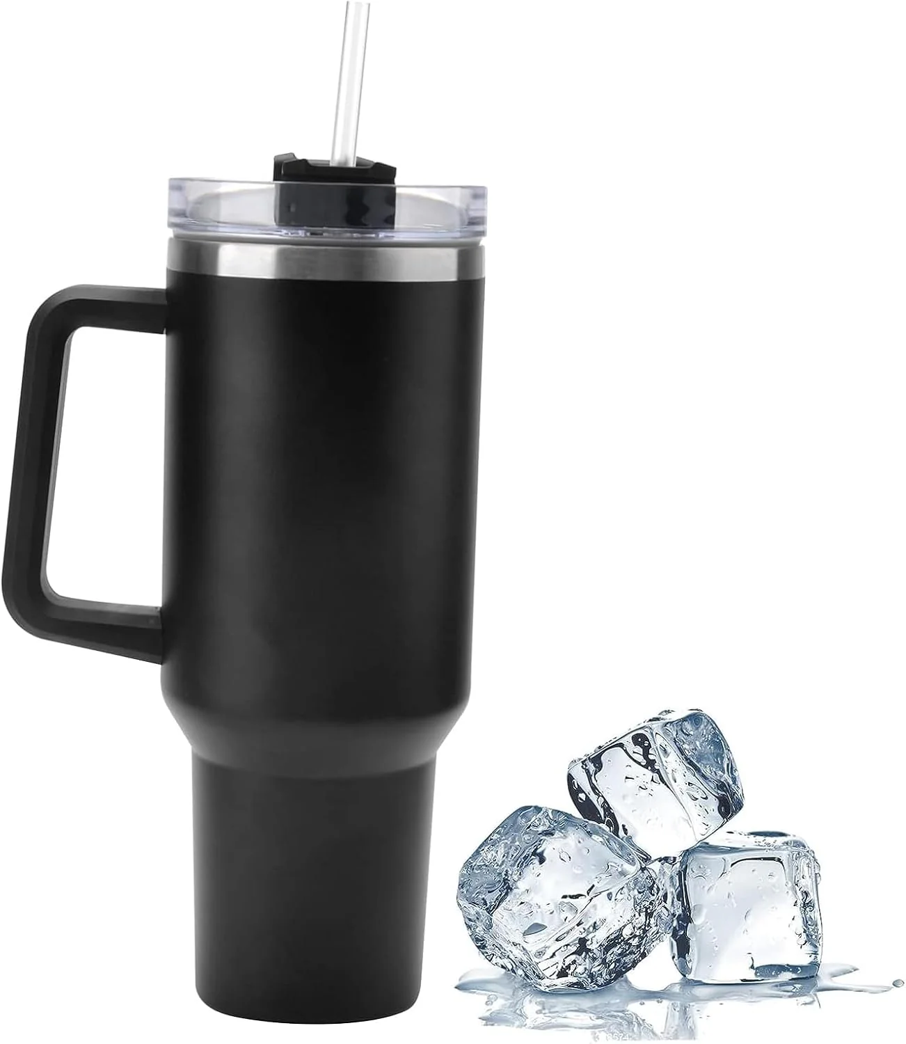 40oz Stainless Steel Insulated Tumbler with Handle Straw Travel Mug (Black) - Image 6