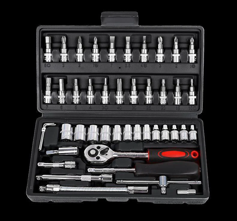 46 PCS Socket Ratchet Screwdriver Torque Wrench Combination Tool Set Repair Kit In Box - Image 2