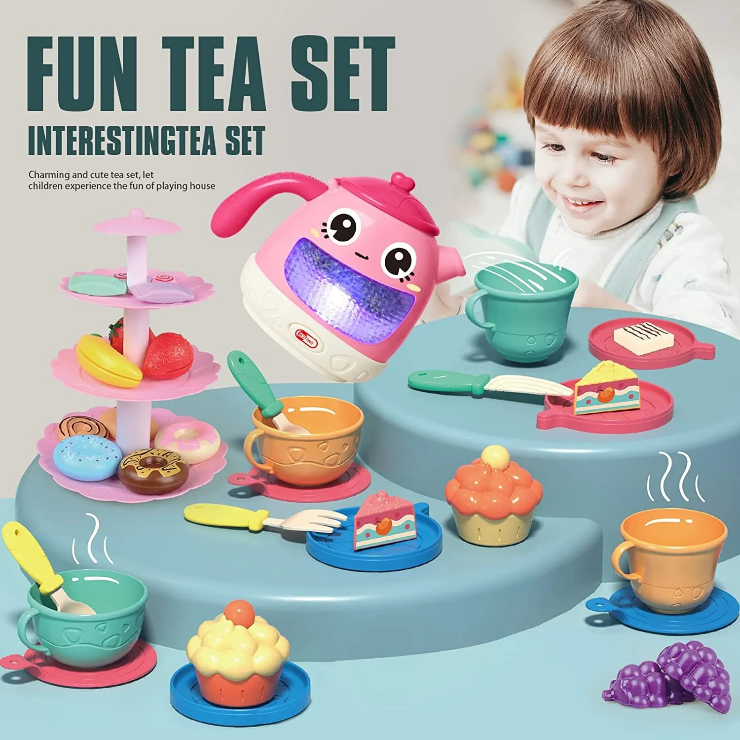48-Piece Music Tea Party Teapot Pretend Food Toy Play Set - Image 11