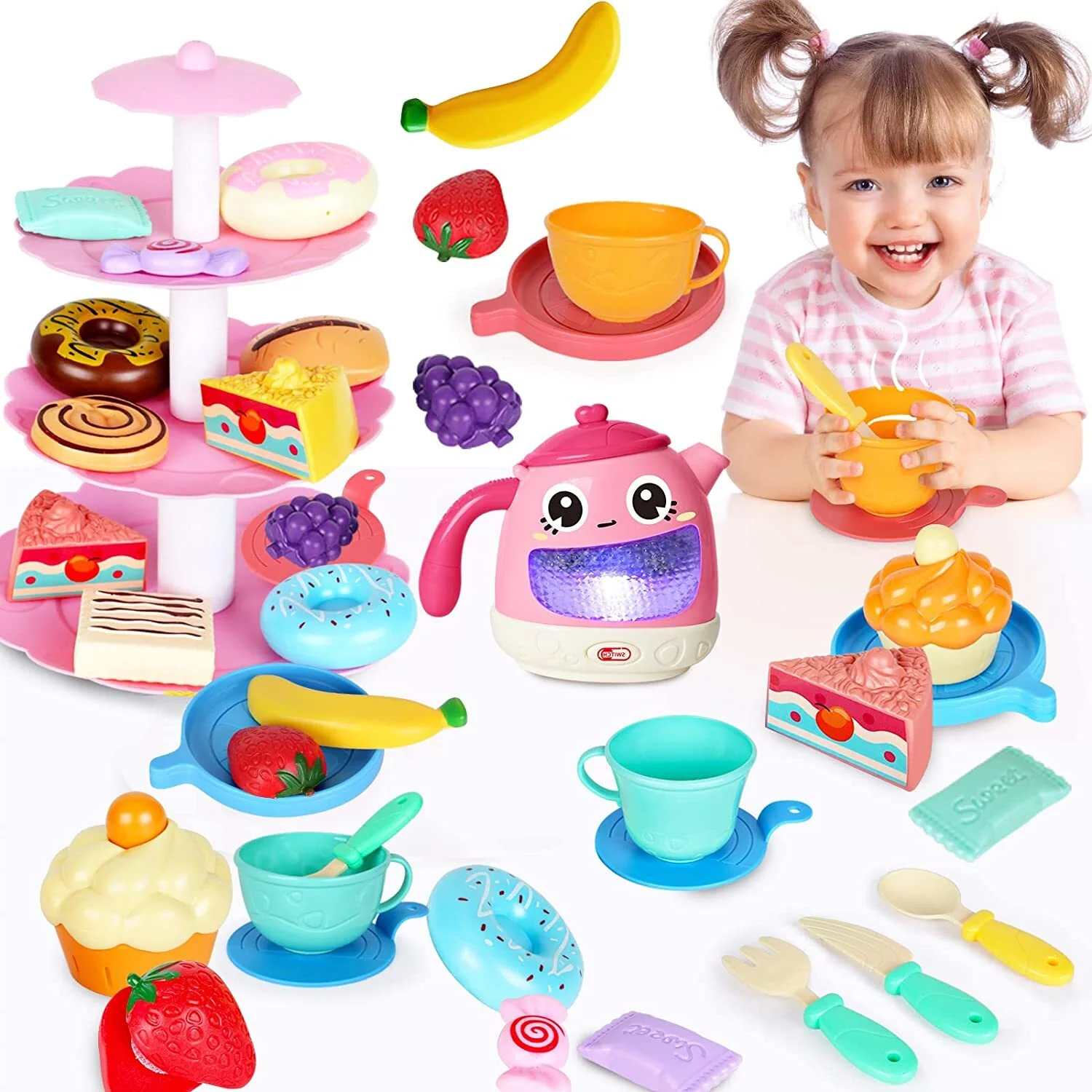 48-Piece Music Tea Party Teapot Pretend Food Toy Play Set - Image 16