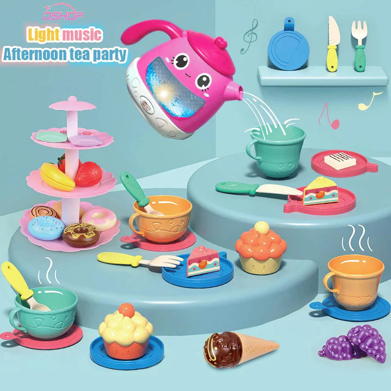 48-Piece Music Tea Party Teapot Pretend Food Toy Play Set - Image 3