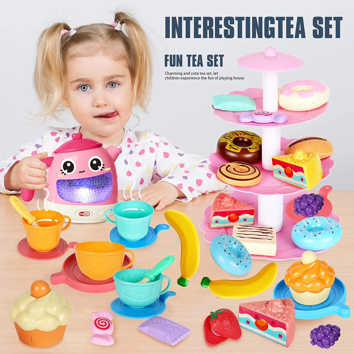 48-Piece Music Tea Party Teapot Pretend Food Toy Play Set - Image 5