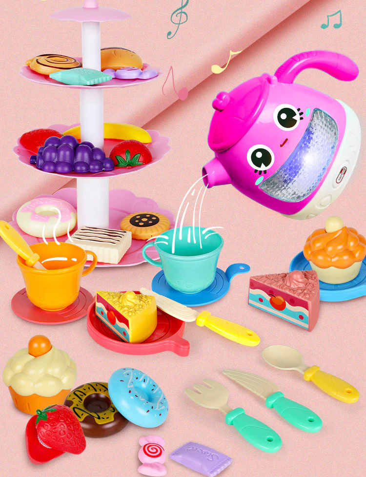 48-Piece Music Tea Party Teapot Pretend Food Toy Play Set - Image 8