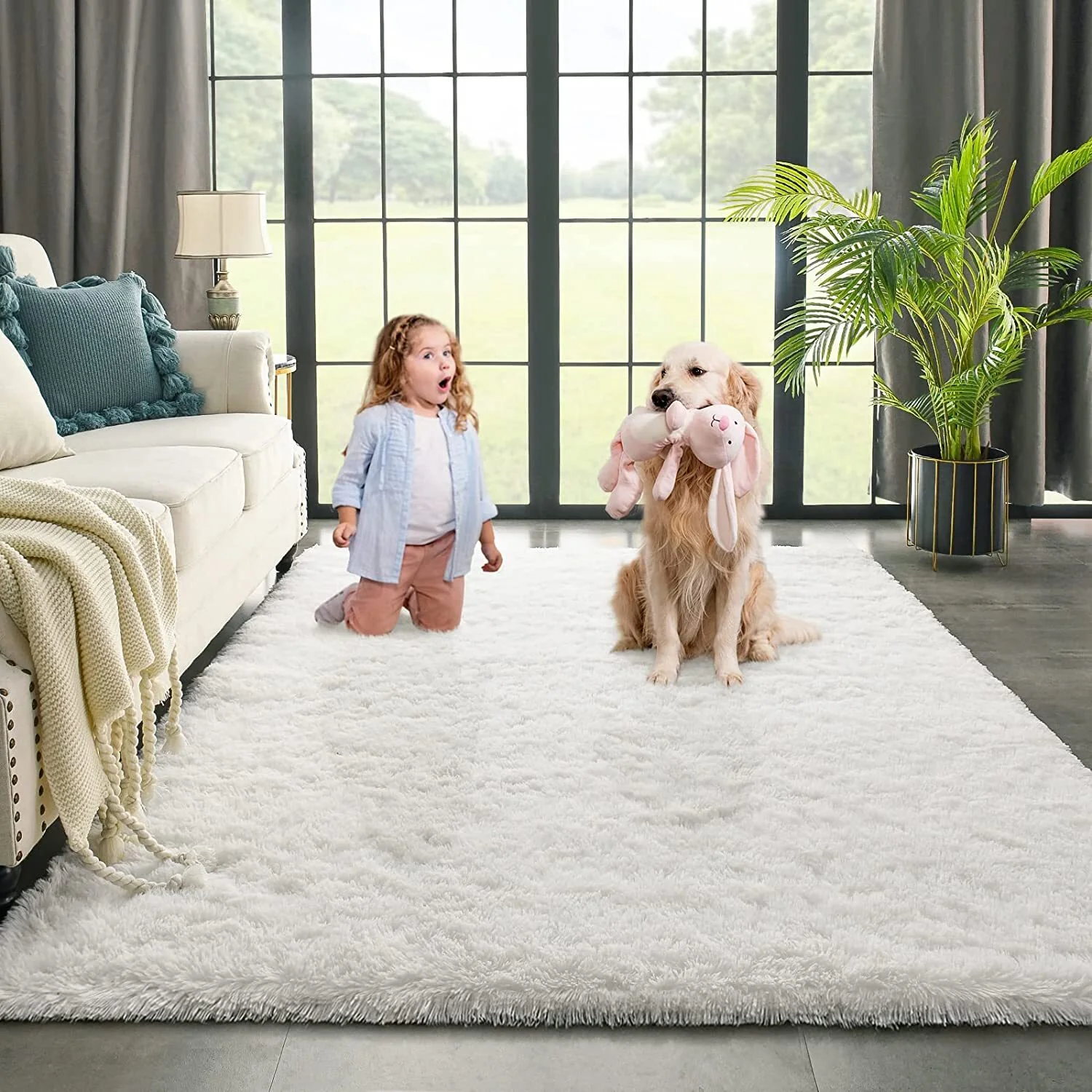 4m Extra Large Soft Shag Rug Carpet Mat (Cream White, 400 x 200) - Image 18