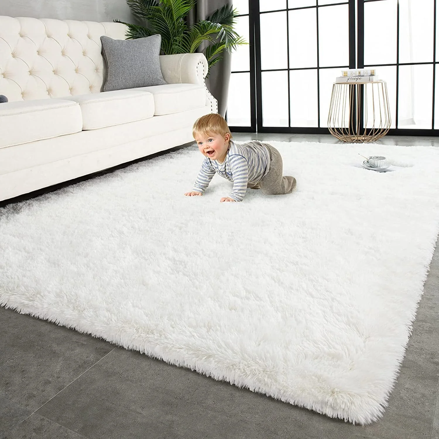 4m Extra Large Soft Shag Rug Carpet Mat (Cream White, 400 x 200) - Image 9