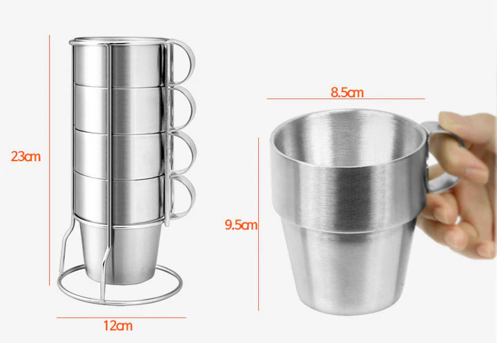 4PC Stainless Steel Camping Cups Tea/Coffee Mugs Set with Stand - Image 12