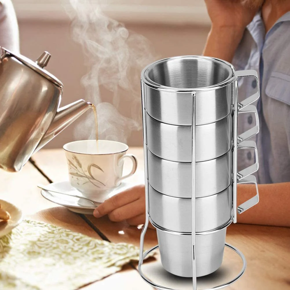 4PC Stainless Steel Camping Cups Tea/Coffee Mugs Set with Stand - Image 3