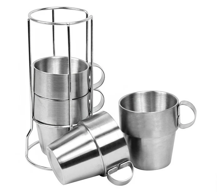 4PC Stainless Steel Camping Cups Tea/Coffee Mugs Set with Stand - Image 4