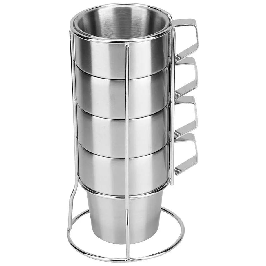 4PC Stainless Steel Camping Cups Tea/Coffee Mugs Set with Stand - Image 5