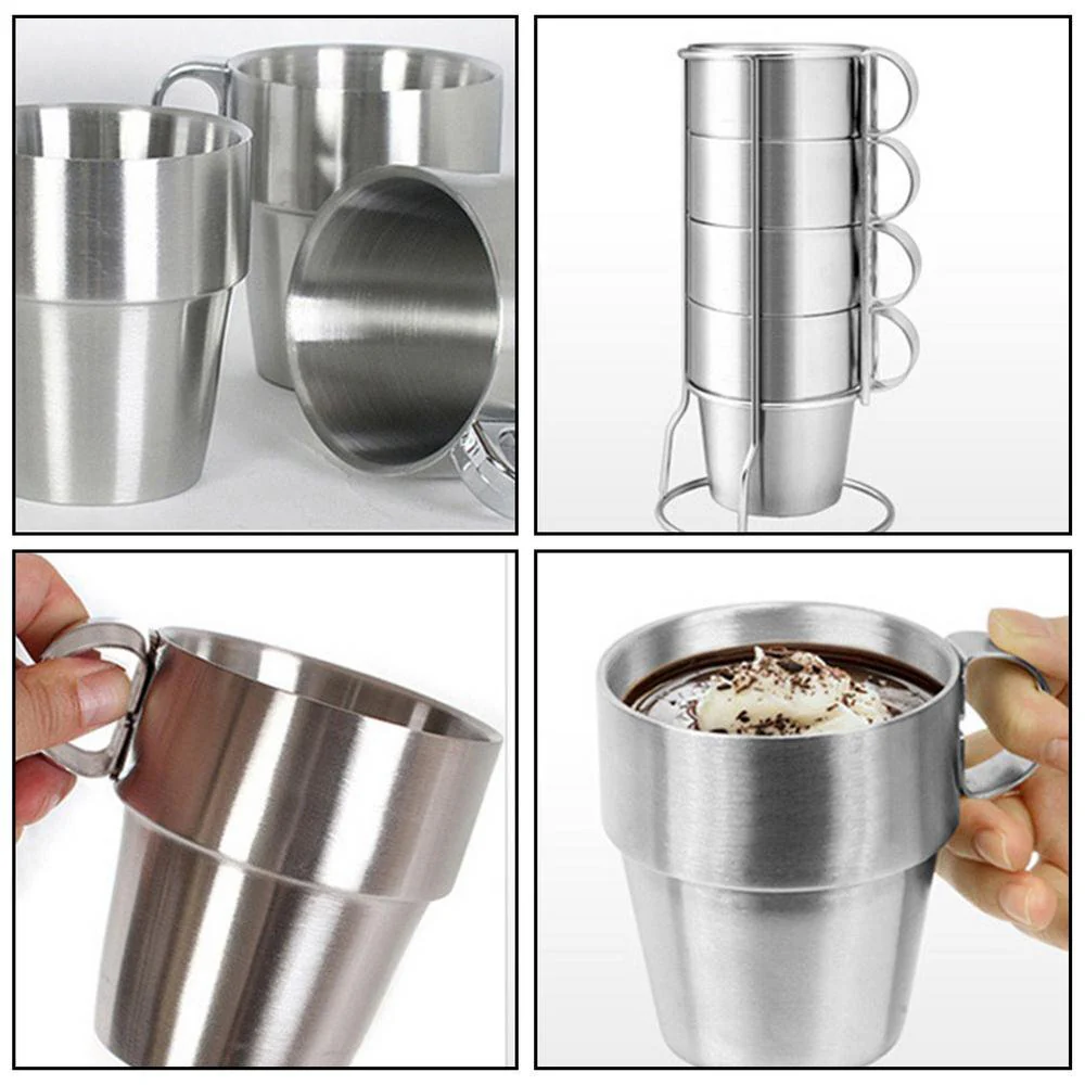 4PC Stainless Steel Camping Cups Tea/Coffee Mugs Set with Stand - Image 7