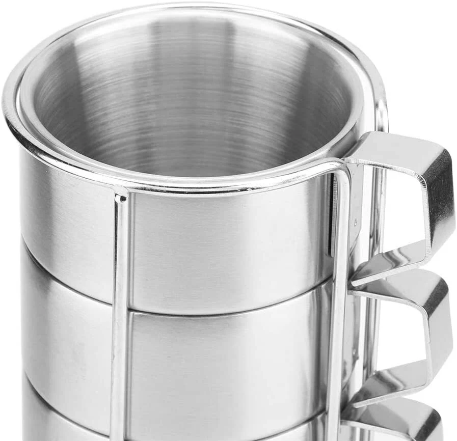 4PC Stainless Steel Camping Cups Tea/Coffee Mugs Set with Stand - Image 9